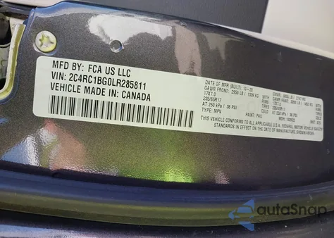 2020 Chrysler Pacifica Touring L z USA, uszkodzony, nr VIN 2C4RC1BG0LR285811